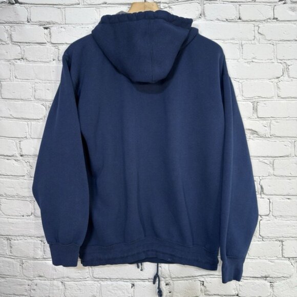 Vintage 90s Habitat Wilderness Hoodie M Embroidered Wolf Plaid Lined Hood Navy - Picture 2 of 16